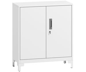 HOMCOM Lockable Metal Filing Cabinet, 2-Tier Storage Cupboard with Double Doors, Modern Office Organiser, White