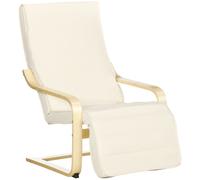 Wooden Lounging Chair HOMCOM Relaxing Recliner Lounge Seat with Adjustable Footrest & Removable Cushion, Cream White Aosom UK