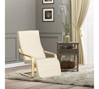 HOMCOM Wooden Lounging Chair Deck Relaxing Recliner Lounge Seat With Adjustable Footrest and Removable Cushion - Cream White, Cream