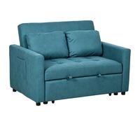 HOMCOM Loveseat Sofa Bed, Convertible Bed Settee with 2 Cushions, Side Pockets for Living Room, Guest Room, Blue Aosom UK