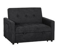 HOMCOM Loveseat Sofa Bed, Convertible Bed Settee with 2 Pillows, Side Pockets, Black