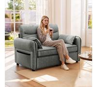 HOMCOM Loveseat Sofa, Faux Leather Sofa with Thicken Cushion, Grey