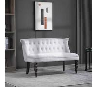 HOMCOM 2 Seat Sofa Lounger Couch with Wood Frame Button Tufts Carved Legs Vintage Design Compact Home Bedroom Loveseat, Grey Aosom UK