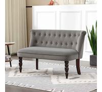 HOMCOM Loveseat with Wood Frame, Compact 2 Seater Sofa, Button Tufted Chaise Lounger with Carved Legs, Vintage Design for Bedroom Living room, Charcoal Grey Grey