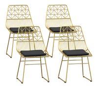 HOMCOM Luxurious Dining Chairs Set of 4, Metal Wire Kitchen Chair with Removable Velvet-feel Cushion, Cut-out Back and Steel Frame for Dining Room, Gold Tone