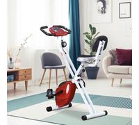 HOMCOM Folding Exercise Bike, Fitness Bicycle Indoor Trainer, Quiet 8-Level Magnetic Resistance, with LCD Monitor, Pulse Sensor and Wheels for Sport Maison and Cardio Training, Red