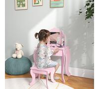 HOMCOM Makeup Dressing Table Set with Tri-Folding Mirror and Drawer, Pink