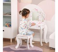 HOMCOM Makeup Dressing Table Set with Tri-Folding Mirror and Drawer, White