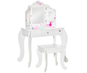 HOMCOM Makeup Dressing Table Set with Tri-Folding Mirror and Drawer, White