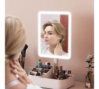 HOMCOM Makeup Mirror with Lights, Rechargeable Makeup Vanity Mirror with Touch Screen, 2 Lighting Modes and 180° Rotation, Dimmable, Detachable for Dressing Table, Skincare, White