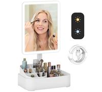 HOMCOM Makeup Mirror with Lights, Rechargeable Makeup Vanity Mirror with Touch Screen, 2 Lighting Modes and 180° Rotation, Dimmable, Detachable for Dressing Table, Skincare, White
