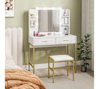 HOMCOM Makeup Vanity Desk Set with Lighted Mirror, Stool, Drawers, White