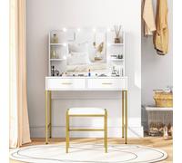 Homcom Makeup Vanity Desk Set With Lighted Mirror, Stool, Drawers, White White