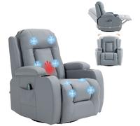 HOMCOM Manual Recliner Chair with 8 Vibration & Heat - Light Grey | TJ Hughes