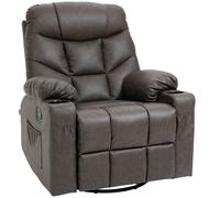 HOMCOM Manual Recliner Chair with Footrest - Cup Holder - Swivel Base - Brown | TJ Hughes
