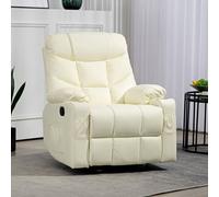 HOMCOM Manual Recliner Chair with Footrest, Cup Holder, Swivel Base - Cream - PU Leather - 86cm x 93cm x102cm