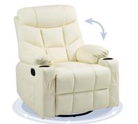 HOMCOM Manual Recliner Chair with Footrest, Cup Holder, Swivel Base, Cream