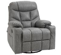 HOMCOM Manual Recliner Leather Chair w/ Footrest, Cup Holder, Swivel Base, Grey