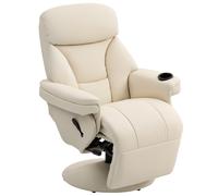 HOMCOM Manual Recliner Chair with Footrest, Upholstered Reclining Armchair with Adjustable Backrest and Cup Holder, PU Leather Swivel Chair for Living Room, Bedroom, Cream White