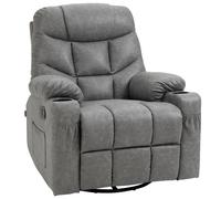 HOMCOM Manual Recliner Leather Chair w/ Footrest, Cup Holder, Swivel Base, Grey