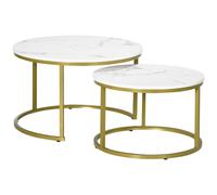 HOMCOM Marble Coffee Table Set of 2, Round Nest of Tables for Living Room