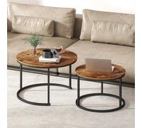 HOMCOM Marble Coffee Table Set of 2, Round Nest of Tables, Rustic Brown