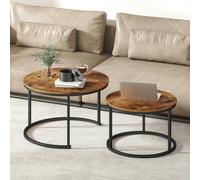 HOMCOM Marble Coffee Table Set of 2, Round Nest of Tables, Rustic Brown