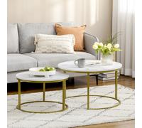 Homcom Coffee & Side Table Set Marble Round White/Gold