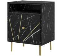HOMCOM Marble Effect Bedside Table, Modern Side Table with Drawer, Open Shelf and Gold Tone Metal Legs for Bedroom, Living Room, Black Aosom UK