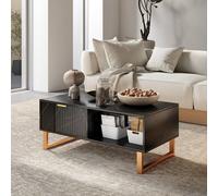 Homcom Marble-Effect Coffee Table, Living Room Table With Drawer And Shelves In Black Black One Size