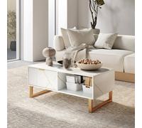 HOMCOM Coffee Table, Living Room Table with Drawer and Open Shelves, White, White