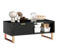 HOMCOM Marble-Effect Coffee Table with Storage, Living Room Table with Drawer and 2 Open Shelves, Modern Centre Table with Fluted Door, Black Black