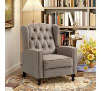 HOMCOM Marble Effect Manual Reclining Armchair w/ Footrest Studs Wood Legs Brown