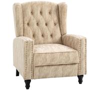 Marble Effect Manual Reclining Armchair w/ Footrest Studs Wood Legs HOMCOM Beige One Size