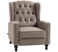 HOMCOM Marble Effect Manual Reclining Armchair w/ Footrest Studs Wood Legs Brown