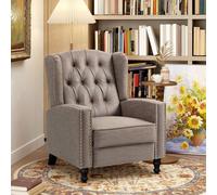 HOMCOM Marble Effect Manual Reclining Armchair w/ Footrest Studs Wood Legs Brown