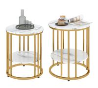 HOMCOM Marble-Effect Round Coffee Table Set of 2 for Living Room - Gold Tone | TJ Hughes