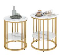 Marble-Effect Round Coffee Table Set of 2 for Living Room, Gold Tone HOMCOM Gold One Size