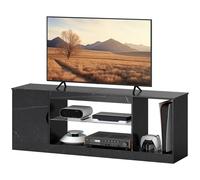 Homcom Marble Effect Tv Stand Cabinet With Glass Shelf For 55 Inch Tvs In Black Black