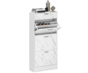 HOMCOM Marble Shoe Cabinet with 3 Drawers, Adjustable Shelves, White | Hallway Cabinet, Top Drawer, Adjustable Shelves, Shoe Cupboard