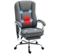 HOMCOM Office Chair with 6-point Massage and Heat, Fabric Computer Desk Chair with Reclining Backrest, High Back, Height Adjustable, Swivel Wheels, Footrest, Remote, for Home, Grey Grey