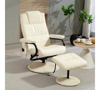 HOMCOM Massage Recliner Chair Cushioned Ottoman 10 Point Vibration Cream | TJ Hughes