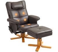 HOMCOM Massage Recliner Chair with Footstool Hidden Storage - Dark brown - PU Leather, Wood