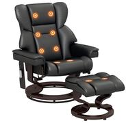 HOMCOM Massage Recliner Chair with Footstool, Upholstered Reclining Armchair with Adjustable Backrest, Steel Frame and Wood Base, Swivel Chair for Living Room, Bedroom, Black