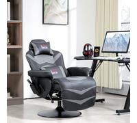 HOMCOM Massage Recliner Chair with Remote, PU Leather Recliner Armchair with Cup Holders and Side Pockets, Racing Style Reclining Chair with Headrest, 360° Swivel, Lumbar Support, Grey Grey