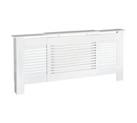 HOMCOM MDF Extendable Radiator Cover Cabinet Shelving Home Office Slatted Design White 139-208.5L x 20.5W x 82.5H cm Aosom UK