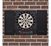 HOMCOM Electronic Dartboard In Case LED Scoreboard w/ 12 Darts 30 Heads Side Storage Cabinet Classic Game Family Fun Game Black White