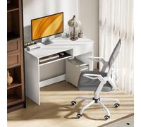 Homcom Mesh Chair And Study Desk With Keyboard Tray, White And Grey White