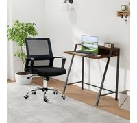 HOMCOM Mesh Chair & Study Desk with Storage Shelf, Rustic Brown & Grey | Size: 2 Pack HOMCOM Brown 2 Pack
