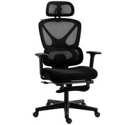 HOMCOM Mesh Desk Chair with 3D Armrests, Ergonomic Office Chair with Rotatable Headrest, Black